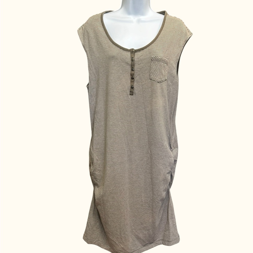 Eddie Bauer Gray Striped Henley Ruched Side Midi Dress XL